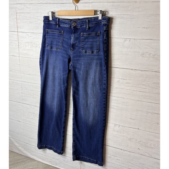 J Jill Jeans Womens Size 12P Medium Wash Wide Leg Patch Pockets Cotton Blend - Picture 4 of 16